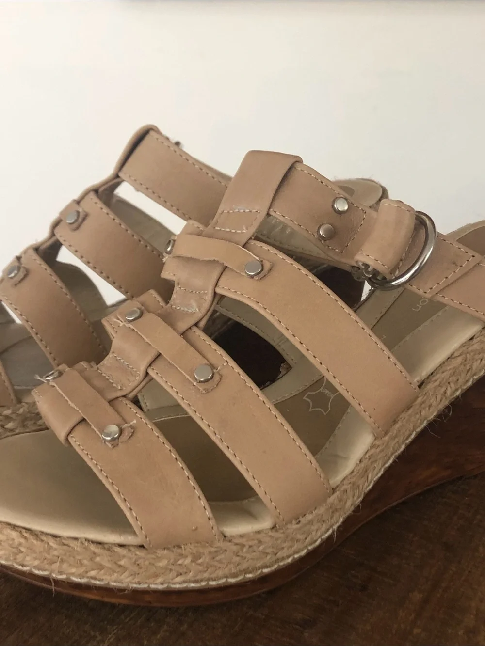 Women's Tan Leather Strappy Wedge Sandals